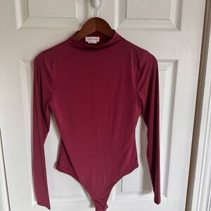 Lovers + Friends Revolve Mock Neck Bodysuit Long Sleeves Medium Satin